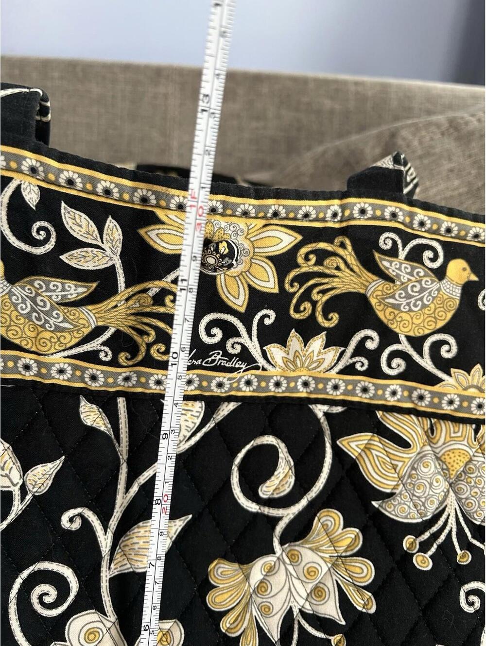 Vera Bradley Morgan Pleated Shoulder Bag Tote Black Yellow Bird Retired Pattern - Picture 9 of 9